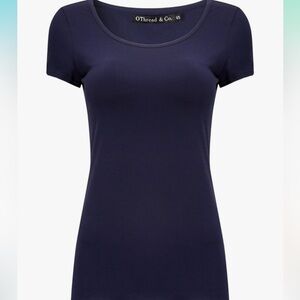 Women's OThread & Co. T Shirt Basic Top Scoop Neck Navy Blue Large Stretch